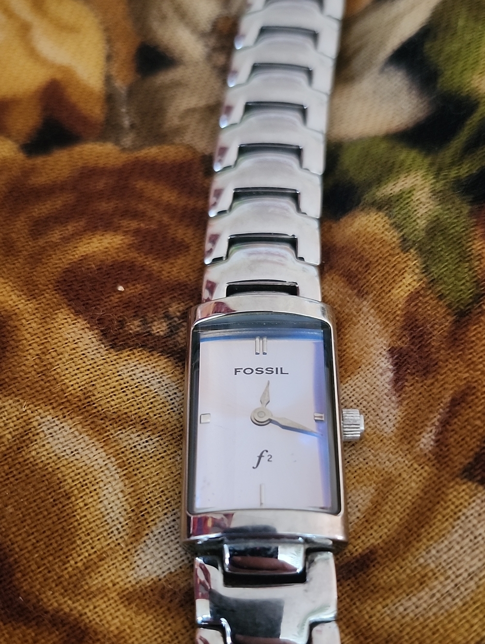Fossil Women's Silver Rectangular Bracelet Watch with White Dial